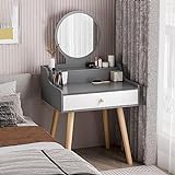 MZQMK Schminktisch mit beleuchtetem Spiegel, Schreibtisch mit Schubladen for das Schlafzimmer, Schminktisch mit Schubladen, for kleine Räume, ohne Hocker (Color : Grigio, Size : 60CM)