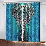 Hundnsney Vorhänge Wohnzimmer Modern Blickdicht 2Er Set 3D Blauer Elefant Muster Schlaufenschal Verdunkelungsvorhang Vorhänge Lärmminderung Gardinen Fensterdekoration 210X264cm(HxB)