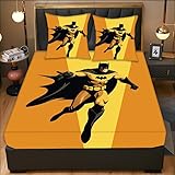 OUAPPA Kinder Spannbettlaken 120 * 200 cm Batman Spannbetttuch mit 2 Kissenbezüge (80 * 80 cm) Mikrofaser Bettlaken Bis 30 cm Hohe Matratzen schlafcouch