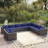 Homgoday Gartenmöbel Set 10-TLG. Gartenlounge mit Kissen Gartensofa Sitzgruppe Balkonmöbel Lounge Sofa Sitzgarnitur Gartenset Sofagarnitur für Garten Terrasse Balkon Grau Poly Rattan