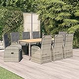 Tidyard 9-TLG. Sitzgruppe Garten Essgruppe 8 Personen Rattan Gartenmöbel Set mit 8 Gartenstuhl Verstellbar Gartenmöbel Essgruppe Gartengarnitur Rattanmöbel Esstisch Sitzgarnitur Gartentisch Grau