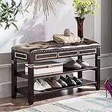 W&X Schöner Eingangs-Schuh-Organizer Dekorative Möbel,Premium-Knopf-Leder-Schuhbank,Vintage-Holz-Eingangsbereich-Bank-Sitzlift Top-Schuh-Aufbewahrungsbank-D 100x35x48cm(39x14x19inc