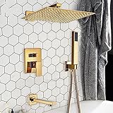Wasserhahn Badezimmer-Wasserhahn, Gold-Regendusche, Bad-Wasserhahn, Wandmontage, Badewanne, Dusche, Mischbatterie, Badezimmer-Duscharmatur, Duschset, 12 Zoll,8 Zoll