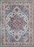 Luxor Living Teppich Prima, Kurzflor, Vintage orientalisch Patchwork, Digitaldruck, gekettelt, Designteppich für Wohnzimmer & Schlafzimmer, Farbe:Blau, Größe:120 x 170 cm