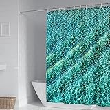 Shower Curtain Textile, Duschvorhang Blau Badewanne Wasserwelle Polyester 150X180cm