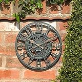 shangji Outdoor Garten Wanduhr Große 30cm Hohlzahnrad Vintage Schiefer Effekt Wetterfest Outdoor Outdoor Garten Wanduhr Dekorative Zaun Garten Ornament