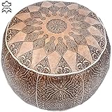 Orientalische Sitzkissen Pouf aus echtem Leder Orientalisch Gefüllt Hellbraun Ø 49 cm Vintage marokkanischer Hocker Sitzhocker Fußhocker Sitzpouf Sitzpuff Fußstütze Ledersitzkissen Kissen aus Marokko