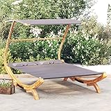 Yolola Loungebett mit Dach Hängematte Sonnenliege Holz Sonnenliege Draußen Loungebett Outdoor Hängeliege Schwebeliege Outdoor-Doppelliege Gartenliege165x203x138 cm Bugholz Massiv Anthrazit