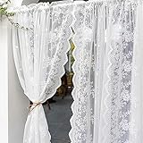 RIAAJ Kurzer Küchen Vorhang weiße Spitzenvorhänge, pastoraler halber Fenstervorhang– Vintage-gestickter, halbtransparenter Volant– lichtfilternde Voile-Vorhänge– für Wohnzimmer, 1 Stück, 200cm*230cm
