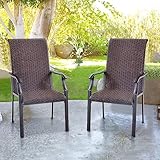 PHI VILLA Outdoor-Terrassen-Rattanstuhl, 2-teiliges Esszimmer-Sessel-Set aus Korbgeflecht, für den Außenbereich, Innenbereich, für Veranda, Hof, Balkon, Deck