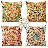 4er Set Kissenbezüge 100x100cm Böhmische Mandalas Dekorative Kissenbezug mit Unsichtbarer Reißverschluss Wasserdichtes Leinen Kissenhülle Outdoor Kissen for Dekor Wohnzimmer Aesthetic Dekokissen Gifts