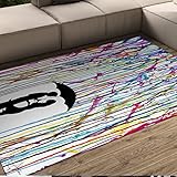 Bywoo Decor Paare unter dem Sonnenschirm Teppiche für Schlafzimmer Wohnzimmer Farbe Graffiti Bereich Teppich Teppich Shag Pelzzimmer für Kinderzimmer Kinder 180x240cm