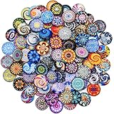 100 Stück Gemischte Farbe Glassteine, 25mm Muggelsteine Bunt, Mischte Farbe Bunt Runde Mosaik Kuppel Glas Cabochons, Glassteine Deko für die Herstellung von Fotoschmuck, Blumenserie