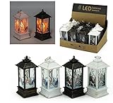 4er Set LED-Laterne XL Laternen Weiss schwarz Gold Winterlandschaft Weihnachtsdeko Kerzen Beleuchtung Innen Geschenke Weihnachten Dekoration Fensterdeko Leuchten 13x6cm