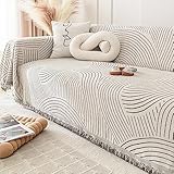 Homxi Sofaüberwurf 3 Sitzer,180x380CM,Bezug Sofa Linie Gestreift Chenille Überwurf Sofa Sofa-Handtuch Schwarz Sofabezug Sitzer