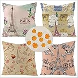 Jvyaeen Outdoor Kissenbezug Wasserdicht Kissen 4er Set,Quadrat Doppelseitig Kissenhülle,Hochwertige Qualität Leinenmaterial,für Balkon Sofa Garten Dekor kissenbezüge Farbe Pariser Turm 80x80cm