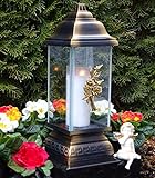 Grablaterne Grablampe Grableuchte Rose Bronze inkl. Grablicht Kerze Gabschmuck Lampe Laterne Licht Trauer Friedhof Garten