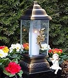 Grablaterne Grablampe Grableuchte Rose Bronze inkl. Grablicht Kerze Gabschmuck Lampe Laterne Licht Trauer Friedhof Garten