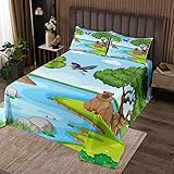 Capybara Bettdecke Satz Cartoon Wilde Tiere Bettdecke Sätze für Kinder Schlafzimmer,Zoo Tier Deckbett Satz Capybara Geschenke für Kinder Dschungel Natürliches Bett Satz mit 1 Kissenbezug, 170Bx210L