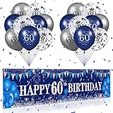Blau 60. Geburtstag Dekoration für Männer und Frauen, marineblaues Silber Happy 60. Geburtstag Yard Banner, blau Luftballons zum 60. Geburtstag für Partydekorationen zum 60. Geburtstag