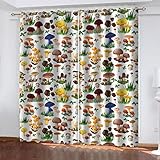 REPWEY Vorhänge Blickdicht Mit Ösen - 2 Stücke Thermogardine Schlafzimmer Wohnzimmer Kinderzimmer 3D Bunter Pilzdruck Druck Modern Vorhang Wärmeisolierend Schallschutz 260X214cm (BxH)