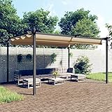 Festnight pavillon 4x3 Metall mit Ausziehbarem Dach pergola Balkon mit Schiebedach Wasserdicht, Stabil & Winterfest, Gartenpavillon mit UV-Schutz & Aluminium-Rahmen 4x3 m Taupe