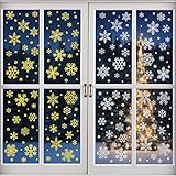 Fensterbilder Schneeflocken, 219 Weihnachten Fensterbilder, Wiederverwendbar Selbstklebend Statisch PVC Aufkleber für Weihnachts Fenster Vitrine Türen Schaufenster Dekoration (Gold und Silber-8PCS)