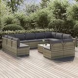 JUNZAI 12-TLG. Garten-Lounge-Set mit Kissen, Balkonmöbel, Gartenlounge Set, Balkon Möbel Set, Balkonset, Sitzgarnitur Garten, Sitzecke Balkon, Terrassen Möbel, Grau Poly Rattan