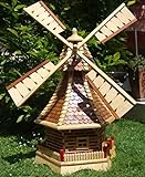 XXL Garten-Windmühle Holzwindmühle, Windmühlen Garten, imprägniert + kugelgelagert 1,30 m groß Hellbraun braun hell + Natur mit/ohne Solarbeleuchtung