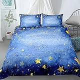 CORYBE 3D Bettwäsche Set 200x200 cm Stern blau weich warm kuschelig 3 teilig Bettbezug Set,Verdeckter Reißverschluss