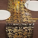 WELTRXE Tischläufer, schwarz Polyester Tischband mit Beschicht in glänzend golden 28cm × 5m, Tischdeko für Hochzeit Party oder Festival