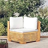 CIADAZ Garten-Ecksofa mit Creme Kissen, Lounge Gartenmöbel, Gartenlounge, Loungemöbel, Balkon Lounge, Sitzecke Balkon, Sitzlounge Garten, Massivholz Teak