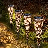 4 Stück Metall Vintage Solarlampen, Görvitor IP65 Wasserdicht Garten Solarleuchten für Außen, Warmweiß LED Solar Gartenleuchten mit Erdspieß Deko für Terrasse Blumenkasten Balkon