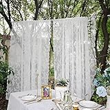 Beruyu Weiße Spitze Vorhang Blumen Stickerei Voile Vorhang mit Stangentaschen Transparent Gardinen mit Vorhang Raffhalter für Wohnzimmer Schlafzimmer Küche 2er Set (B150 x H230 cm)