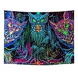 LLGWGL Fluoreszenz-UV Tapisserie Psychedelic Wandbehang - Schwarzlicht Eule Wandteppich Aesthetic Sternenhimmel Wandtuch Hippie Boho für Schlafzimmer Wohnzimmer Dekoration,200x150cm