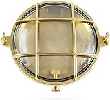 MARETeam Foresti & Suardi - runde maritime Lampe | Schiffslampe | aus poliertem Messing | Ø/ 190 mm | IP 54 | E27 Sockel (klares Glas) incl LED Leuchtmittel