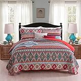 Qucover Tagesdecke Boho 250x270cm aus Baumwolle, Bunte Gesteppte Decke mit Kissen Set, Bettüberwurf 240 x 260 für Doppelbett, Indischer Stil