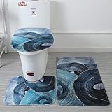 GOYMFK 3 Stück 15 Stile Badematte Set Badezimmer Teppich Toilettenmatte Anti Rutsch Absorbent Marble Dekoration Tür Fußpolster Memory Foam Badematten (Farbe: Dunkelblau)