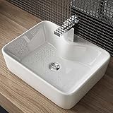 Waschbecken24 Stilvolles Aufsatzwaschbecken Rechteckig mit Hahnloch für Badezimmer und Gäste-WC (Weiß / A98, 48x37x13cm)
