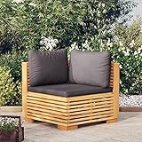 CIADAZ Garten-Ecksofa mit Dunkelgrauen Kissen, Lounge Gartenmöbel, Gartenlounge, Loungemöbel, Balkon Lounge, Sitzecke Balkon, Sitzlounge Garten, Massivholz Teak