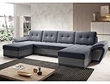MODERNO Enzo Wohnlandschaft Sofa mit Schlaffunktion Couch U-Form Schlafsofa mit Bettkasten Ecksofa Schlafcouch Moderne Wohnzimmermöbel Eckcouch Steppsofa Graphit Grau