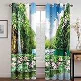 Vorhänge Blickdicht 3D Lotusblume Regenbogen Landschaft Gardinen Verdunkelungsvorhänge 200x214 Cm Verdunklungsvorhänge Ösen, Drucken Curtains Für Schlafzimmer Wohnzimmer Deko, Verdunklungsgardine 2