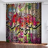BONDIJ Verdunklungsgardinen Wohnzimmer 2 Stücke 164X200cm(HxB) 3D Graffiti-Kunst Muster Blickdicht Vorhang Schlafzimmer Kinderzimmer Küche Thermogardine Schallschutz Ösenvorhang