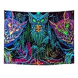 Roninkier Fluoreszenz-UV Tapisserie Psychedelic Wandbehang - Schwarzlicht Eule Wandteppich Aesthetic Sternenhimmel Wandtuch Hippie Boho für Schlafzimmer Wohnzimmer Dekoration,230x180cm