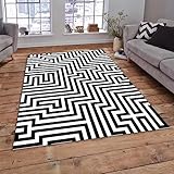 Kunsen Kurzflor Teppich Geometrisch minimalistisches Wohnzimmer küche schwarz treppen Dekorativer Teppich160x200CM