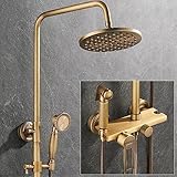 Billg Duschset, Duschsystem Antiquität Drehregler mit 4 Funktionen, Quadratischer/Runden Duschkopf 8in/20cm, Den Badewannenhahn Verstecken, Druckspritzpistole (Gold)