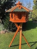 DARLUX handgefertigtes Sechseck Vogelhaus aus Holz wetterfest M - XL mit und ohne Ständer, Futterhaus, Futterhäuschen (Größe XL mit Ständer, Grün - Braun)