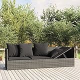 MOONAIRY Outdoor-Loungebett mit Kissen, Lounge Sofa Outdoor, Sonneninsel Outdoor, Outdoor Liege, Daybed Outdoor, Outdoor Bett, Garten Lounge, Grau Poly Rattan