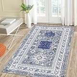 Pauwer Vintage-Teppich, 7,6 x 12,7 cm, rutschfest, kleiner Eingangsbereich, waschbar, Niederflor-Eingangsteppich, Retro-Teppich für Eingang, Badezimmer, Küche (grau, 90 x 150 cm)