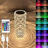 NAVESO LED Kristall Tischlampe, 16 Farben & 4 Modi Touch Control Rose Crystal Lamp, USB wiederaufladbare Nachttischlampe mit Kristall Tischlampe für Schlafzimmer Wohnzimmer Party Dating Dinner Decor